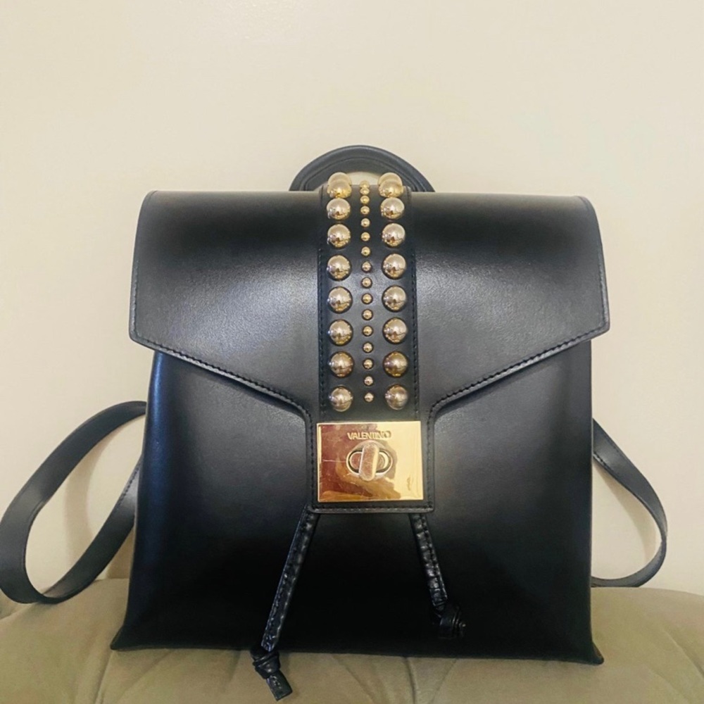 Authentic Mario Valentino leather backpack with gold studs